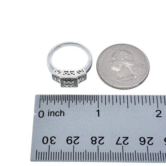 EC Co. Sterling Silver 925/ 1/20PT Art Deco Diamond Engagement Ring Size 6.5 - Picture 7 of 7